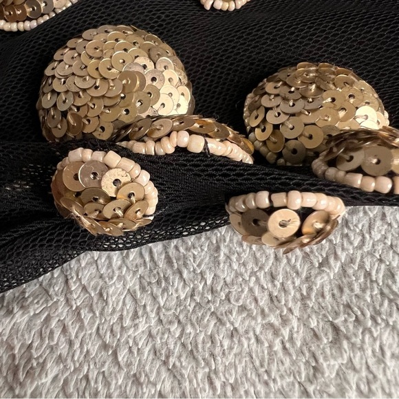 Hunza 80s 90s Vintage Mesh Sequin Embellished Sleeveless Midi Slip Dress Black - Picture 9 of 11